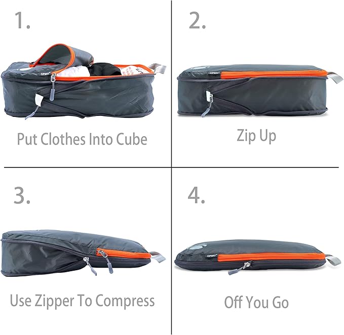 Cipway - 5 Set Compression Packing Cubes for Travel, Ultralight Packing Organizers for Luggage Suitcase & Backpack (Grey), L