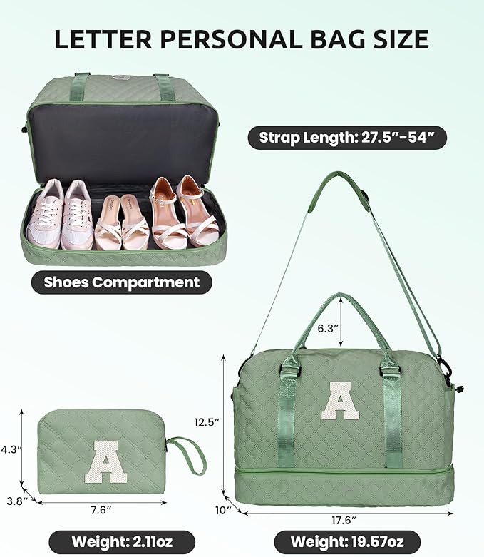 Teacher Gifts Monogrammed Gift for Women-Initial Travel Bag with Shoe Compartment, Personalized Weekender Bag, Monogram Overnight Bag for Women, Letter Travel Bag with Makeup Bag (Letter P)