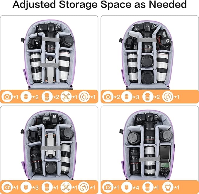 MOSISO Camera Backpack, DSLR/SLR/Mirrorless Photography Camera Bag 15-16 inch Waterproof Hardshell Case with Tripod Holder&Laptop Compartment Compatible with Canon/Nikon/Sony, Purple