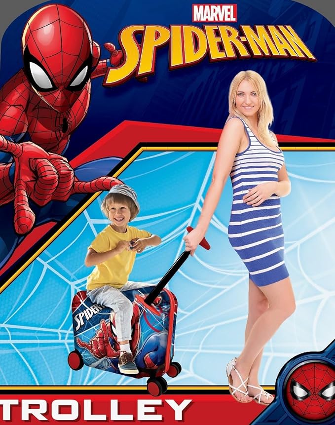 Fast Forward Ride-On 18" Suitcase For Kids/Tow-Along Toddler Carry-On Luggage With Wheels (Spiderman)