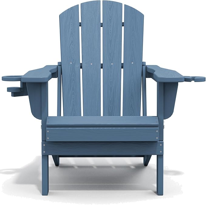SERWALL Folding Adirondack Chair, HDPE Adirondack Chairs Set of 4, Plastic Outdoor Chairs- Looks Exactly Like Real Wood- Navy