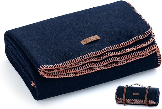 100% Wool Blanket, 62" x 86", Warm, Thick, Washable, Military Wool Blanket, Great for Camping, Outdoors, Sporting Events, Survival Kits