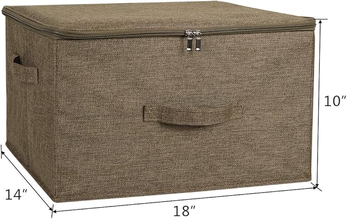 ANMINY 2PCS Storage Bins with Zipper Lids 36 Qt Lidded Fabric Storage Boxes Baskets Cubes with Handles Collapsible Washable Cotton Linen Closet Shelf Clothes Organizer Containers - Coffee, Large