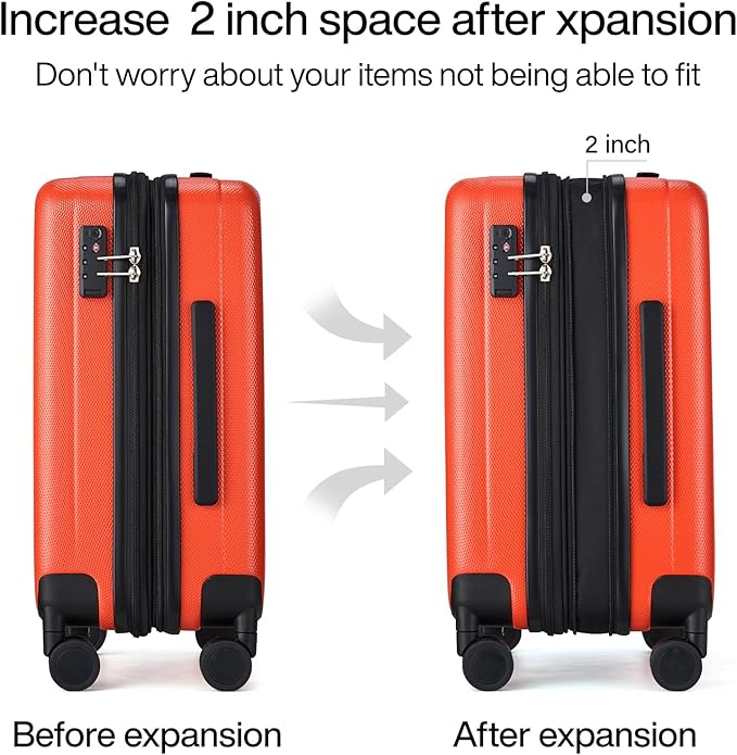 Hanke 29 Inch Expandable Checked Luggage Lightweight PC Hard Shell Luggage Suitcases with Wheels Tsa Luggage Rolling Large Suitcase Travel Luggage Bag for Study Abroad(Orange)