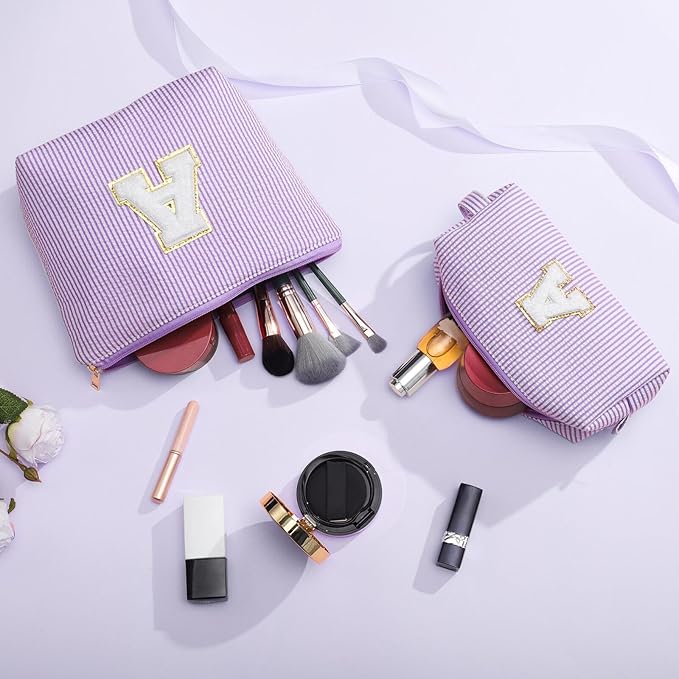 YOOLIFE Travel Makeup Bag Organizer - Small, Initial, Teen Girl Gift for Travel or Birthday