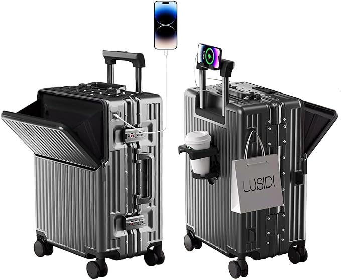 Zipperless Luggage, Polycarbonate Aluminum Hard Shell, Expandable Carry-On Suitcase with Spinner Wheels, Hard Shell Suitcase, 26 Inch Cabin
