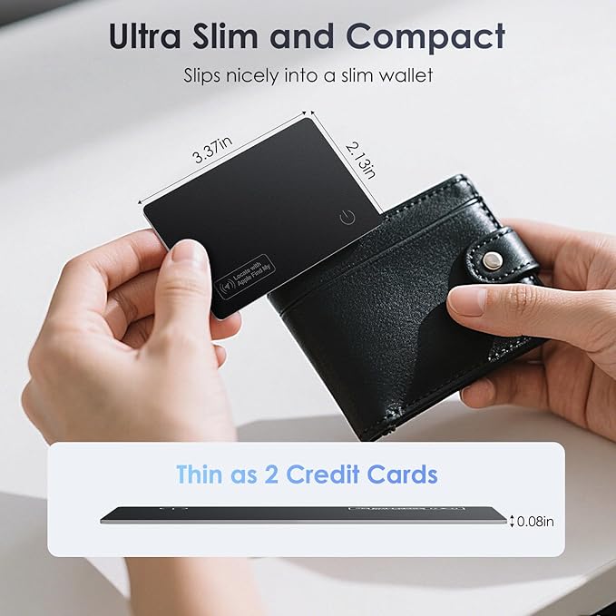 Wallet Tracker Card Air-Tag (iOS Only) - Work with Apple Find My, Bluetooth Tracker Smart Card Wallet Finder, 0.08in Slim, IP68 Waterproof, Item Locator for Luggage Tags, Passports, Purse