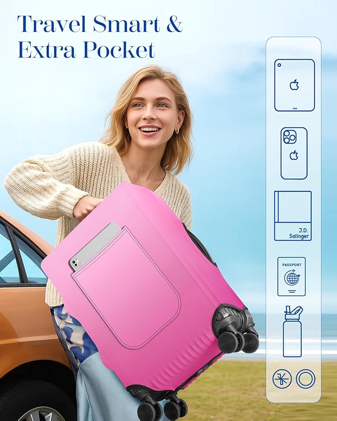 Slohif Luggage Cover for Suitcase Tsa Approved Protector - Luggage Sleeve Large Suit Case Cover Travel Stretch Baggage Case Protective Washable Fit 21-23 Inch Rose Gradient S
