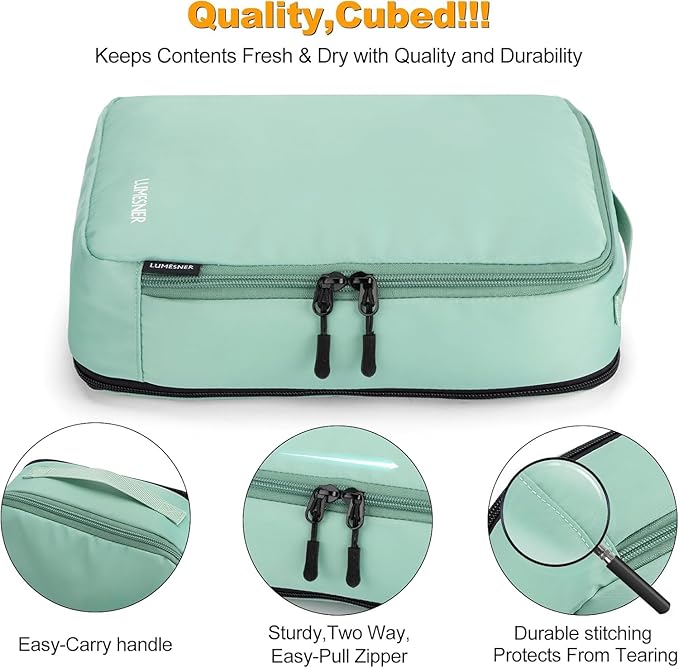 8 Set Compression Packing Cubes for Travel, Waterproof Luggage Organizers, Suitcase Organizer Set for Carry-On & Checked Baggage, Travel Accessories for Men & Women