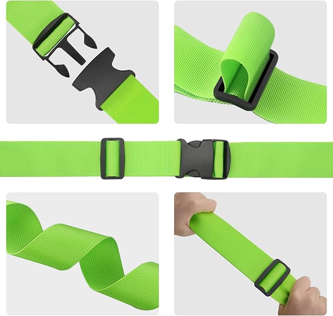BILIONE 8 Pcs Luggage Straps, 79" Long Belts Keep Suitcase Secure While Traveling, TSA Approved Add a Bag Premium Accessory for Travel Bag Closure (4Pcs Black + 4Pcs Green)