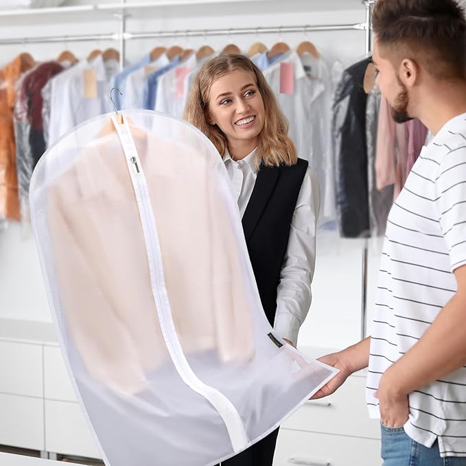 BALEINE 60'' Translucent Garment Bags, 2 Packs PEVA Dress Bag for Closet Clothes Dresses Suit Coats Storage (White, 2PK)