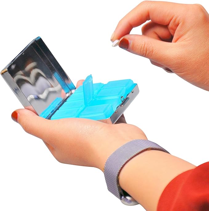 Cute and Portable Metal Pill Organizer – 8 Compartments, Elegant Chrome Finish, Ideal for Travel and Daily Use (Vintage Butterfly)