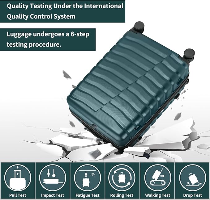 Lightweight Luggage with Spinner Wheels & YKK Zipper, 3-Piece Suitcase ABS+PC Hardside Hard Shell Luggage Set with TSA Lock, Teal Blue (20+24+28 inch)