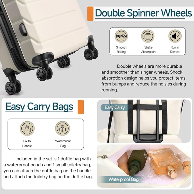 Hoteel Luggage Sets 3 Piece, ABS+PC Hard Shell Expandable Suitcases with Wheels, TSA Aproved Lock and Carry on Bags, Travel Suit Case Set for Men and Women, (3-Piece, Beige)