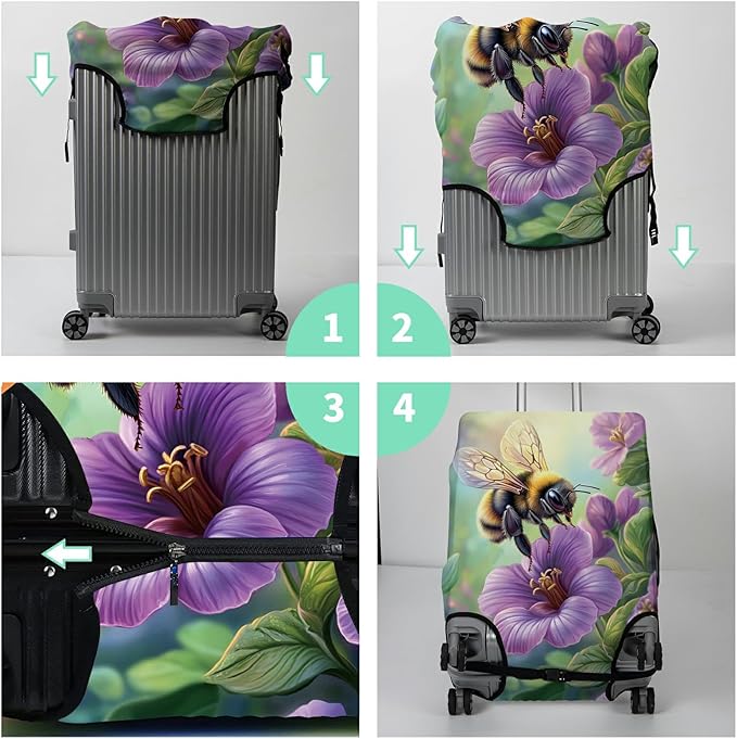 Luggage Cover Plus - Purple Flowers Travel Suitcase Cover for 26-28 inch Luggage with Concealed Zipper, Washable Elastic Cloth, Dustproof, Anti-Scratch