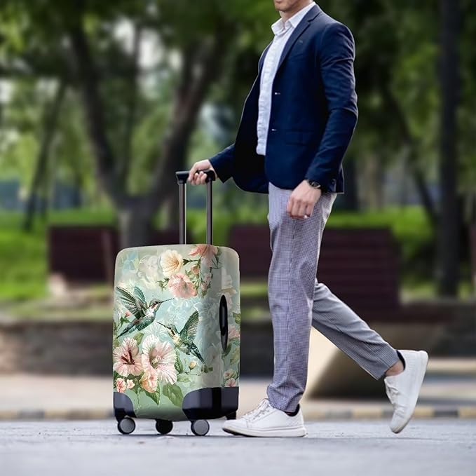 Hummingbird Luggage Cover for Women Travel Luggage Covers for Suitcase Elastic Spandex Suitcase Covers Protector with Zipper Flower Suitcase Covers for Luggage Fit 26-29 Inch
