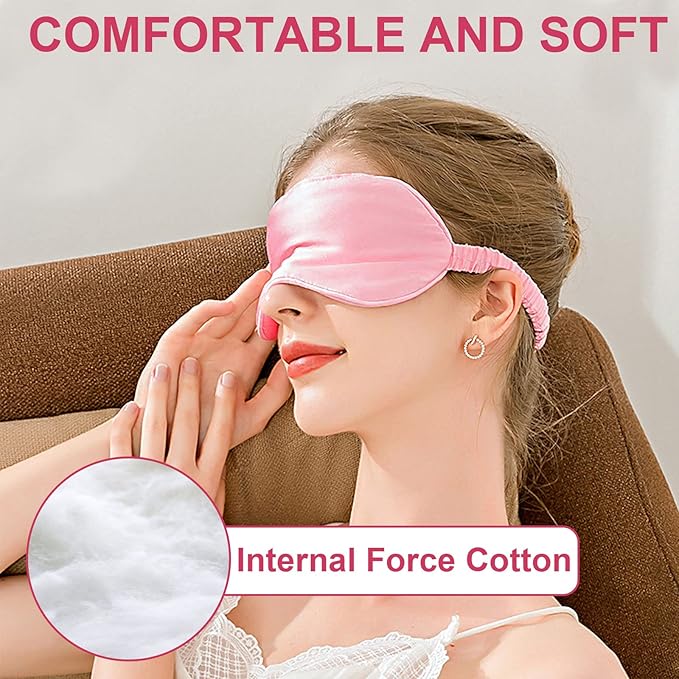 2Pack Silk Sleep Mask,IEKEODI Eye Mask for Sleeping,Elastic Blackout Eye Mask & Blindfold for Full Night's Sleep,Travel and Nap(Black+Pink)