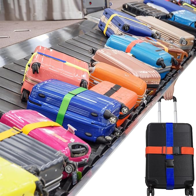 4Pcs Luggage Straps for Suitcase Travel Accessories TSA Approved, 80In Long Belts to Keep Your Suitcase Secure, Adjustable Bag Straps with Quick-Release Buckle for Travel Bag Closure, Light Blue