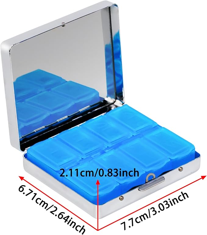 8‑Compartment Metal Pill Box Organizer – Portable Medicine Case 3″×2.6″ | Food‑Grade Dividers | Secure Snap Button Lid | Travel & Gift for Seniors (Curious Kittens in Bloom)