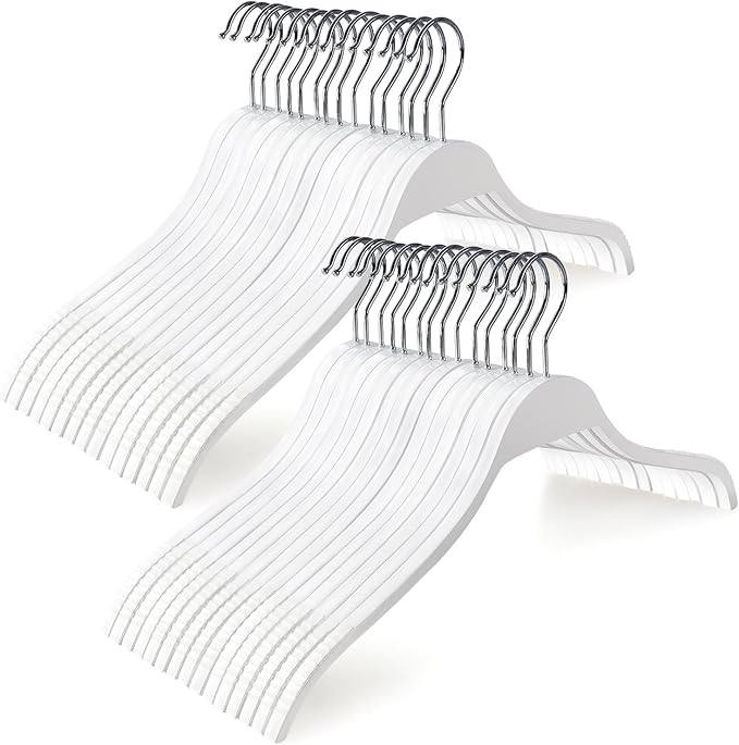 TOPIA HANGER Slim Wooden Hangers with Extra Soft Non-Slip Rubber Grips, 30-Pack High-Grade Fashion Hanger No Shoulder Bump for Sweaters, Hoodies, Jacket, Dress, Coat (White) -CT15W30