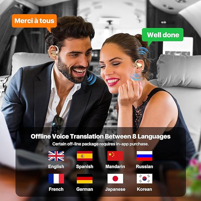Language Translation Earbuds, 3-in-1 Translator Earbuds, 144-language Real-time Two-Way OWS Earbuds, HD Sound, Long Battery Life, fit iOS and Android, Ideal for Travel and Business, White