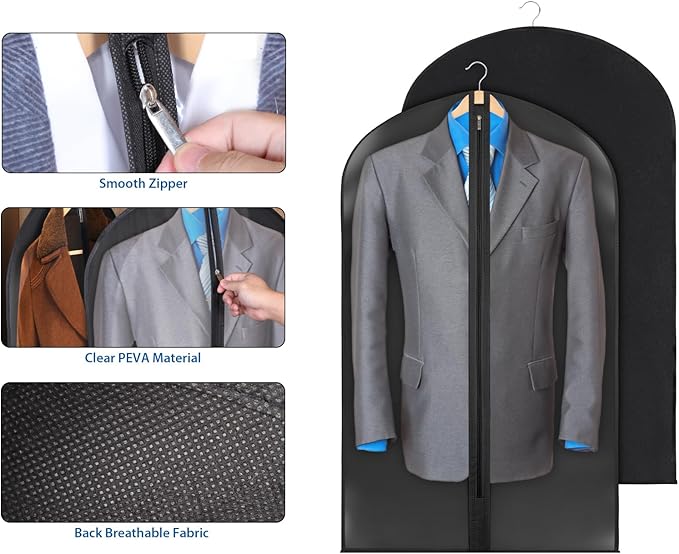Zilink Clear Garment Bags for Hanging Clothes Clear Suit Bags for Closet Storage Breathable Suit Bag for Travel for Suits, Coats, Jackets, Set of 12
