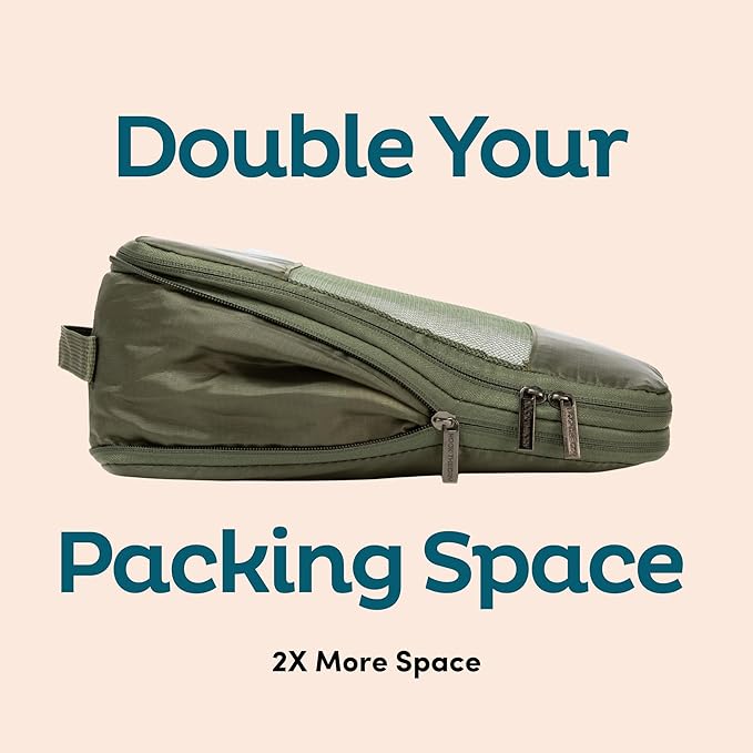 6-Pack Compression Packing Cubes Travel Essentials - Lightweight, Water-Resistant Luggage Organizer Bags with Handles, Durable Travel Accessories Suitcase Organizer (Teal)