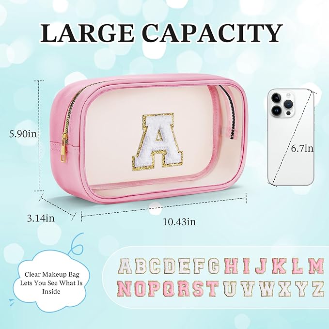 YOOLIFE Graduation Teacher Gifts Travel Toiletry Bag, Clear Makeup Bag Preppy Cosmetic Bags Organizer Travel Essentials Pink Gifts for Girls Teen Girlfriend Kids Birthday Gift Preppy Stuff M