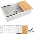 Dcolora 30 Inch White Kitchen Sink Granite Composite Workstation Undermount Quartz Single Bowl Kitchen Sink 30"W x 19"D x 10"H, DC-GU5521