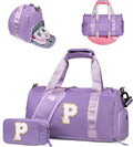 Gymnastics Bag for Girls for Kids-Girl Gym Bag with Shoe Compartment, Kid Personalized Weekender Overnight Bags, Initial Travel Tote with Makeup Pouch, Valentines Day Gift (Letter P)