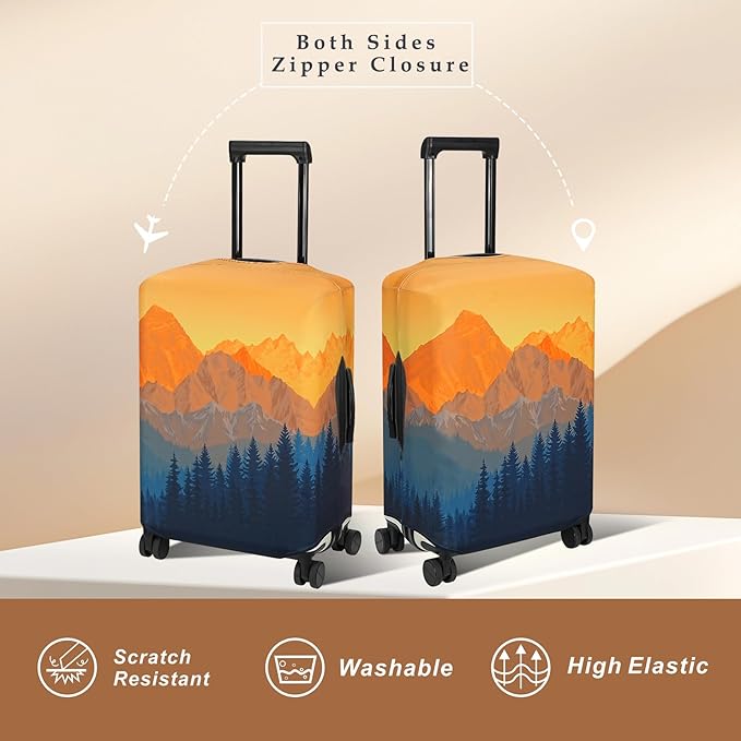 Explore Land Travel Luggage Cover Suitcase Protector Fits 27-30 Inch Case (Amber Mountains, L)