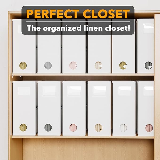 SpaceAid 12 Pack Bed Sheet Organizers and Storage, Foldable Sheet Organizer for Linen Closet, Sheets Set Folder Keeper with Window XL (Queen & King Size) Bedding Container (White, 12 Pack)