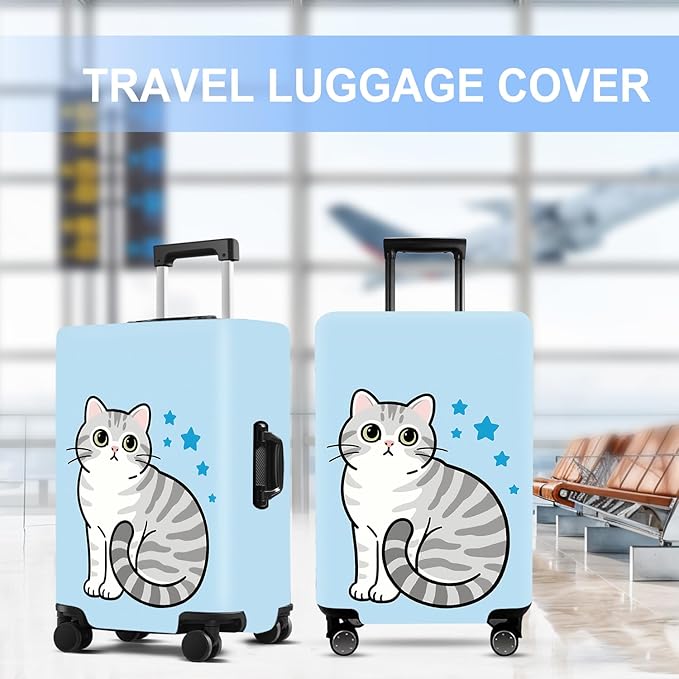 Luggage Cover Washable Suitcase Protector Anti-scratch Suitcase cover Fits 20-34 Inch Luggage (Cat, S(20-22inch suitcase))