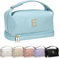 Easter Gifts for Girl, Makeup Bag for Teens 16-18, Personalized Makeup Bag with Handle, Initial Double Layer Cosmetic Bag with Makeup Brush Organizer, Teacher Gifts, Gifts for Friends Mom