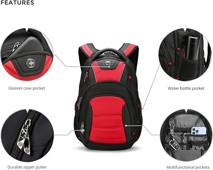 Swissdigital Design Men's Laptop Backpack for College and Business Travel with Integrated USB Charging Port and RFID Protection Fits 15.6" Laptops | J14-41
