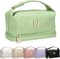 Cute Gifts for Women, Personalized Makeup Bag with Handle, Initial Double Layer Cosmetic Bag with Makeup Brush Organizer, Cute Cosmetic Pouch for Women, Gifts for Friends Female Mom