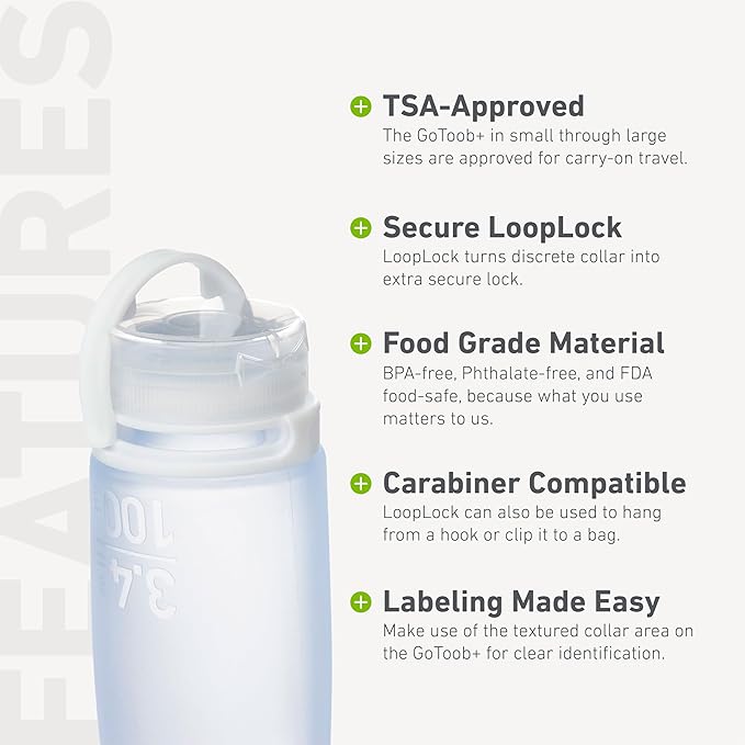 humangear GoToob+ 3-Pack (Small) | Refillable Silicone Travel Bottle | Locking Lid | Food-Safe Material, Clear/Red/Orange, Small (1.7 fl.oz; 53ml)