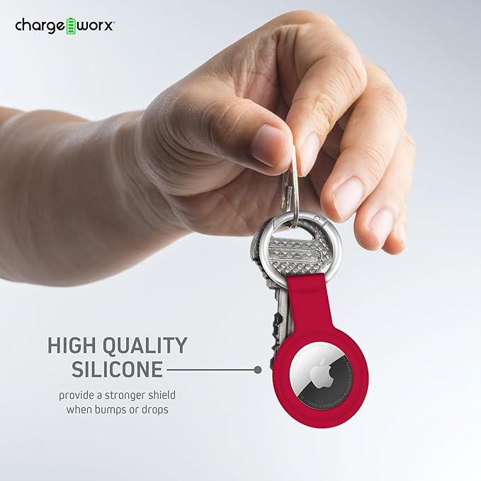CHARGEWORX Air Tag Holder 4-Pack – Silicone Protective Keychain Holders for Apple Air Tags