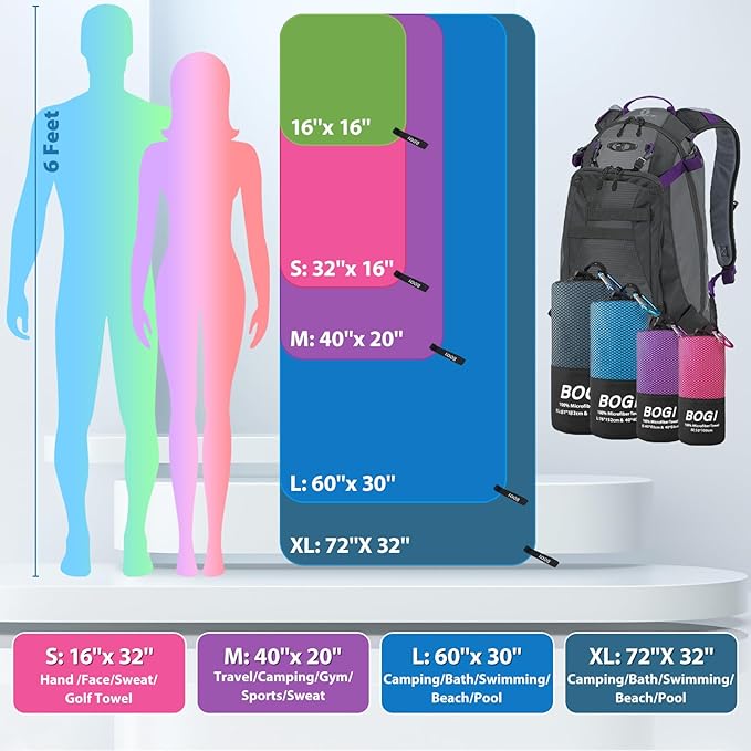 BOGI Microfiber Travel Sports Towel-Quick Dry Travel Soft Lightweight Absorbent Compact Sports Towel for Camping Gym Beach Bath Yoga Swimming Backpacking (L:60''x30''+16''x16''-Mint)