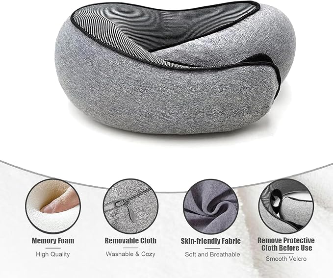 RURING Travel Pillows for Airplanes, Travel Neck Pillow Travel Pillow, Neck Pillow Airplane Memory Foam 360 Degree Support Stowable Pillows for Airplanes Offices and Cars 2PCS (Pink + Black)