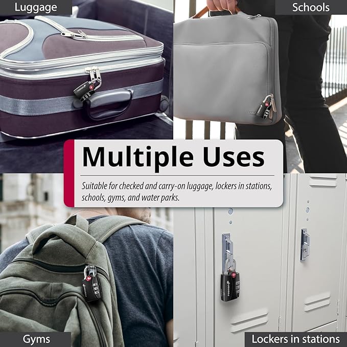 Fosmon Luggage Locks TSA Approved 6 Pack, Suitcase Locks with Open Alert Indicator, 3 Digit Combination Padlock with Alloy Body for Travel, Backpack Zipper Anti Theft, Locker, Gym, Gun Case- Black
