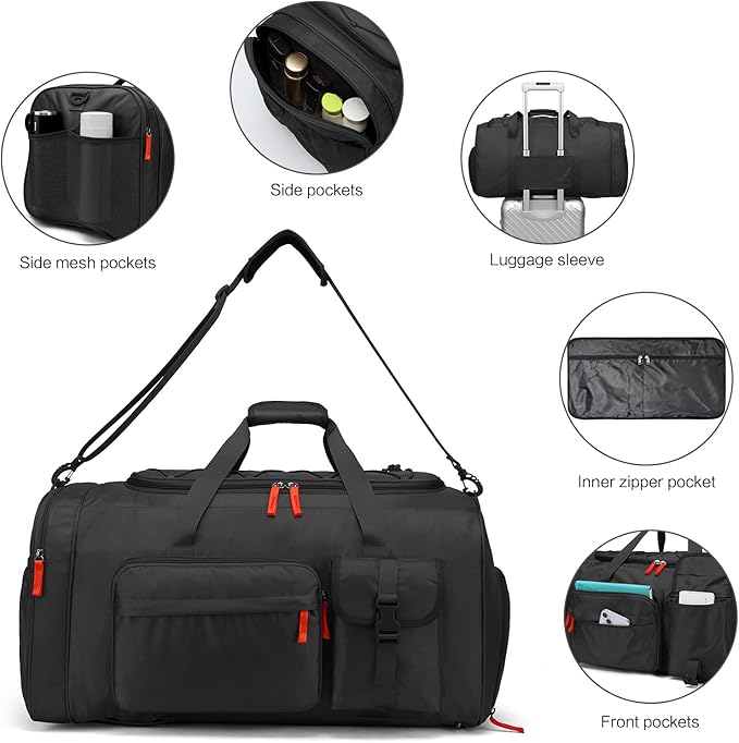 Lyweem Large Duffle Bag Backpack for Travel, 70L Heavy Duty Gym Duffel Bag with Shoes Compartment for Men & Women, Weekender Overnight Sports Backpack for Traveling