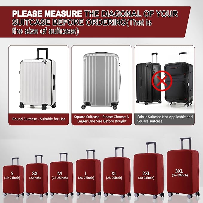 Travel Luggage Cover Suitcase Protector Scratch-Resistant Fit 19-31 Inch Suitcase, Not Included Suitcase (Claret, L(26-27 inch))
