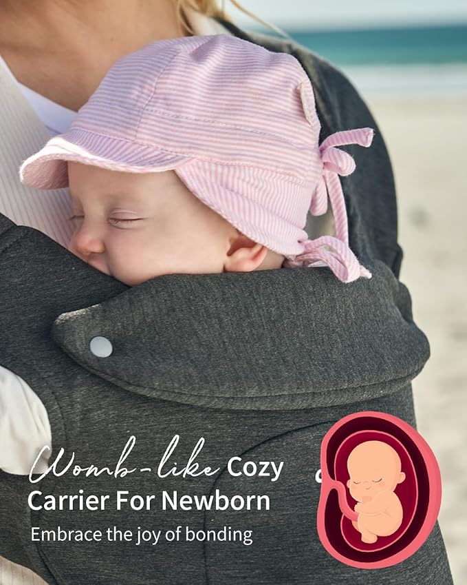 GROWNSY Baby Carrier Newborn to Toddler, Cozy Baby Wraps Carrier, Ergonomic Baby Carrier with Head Support, Deep Gray