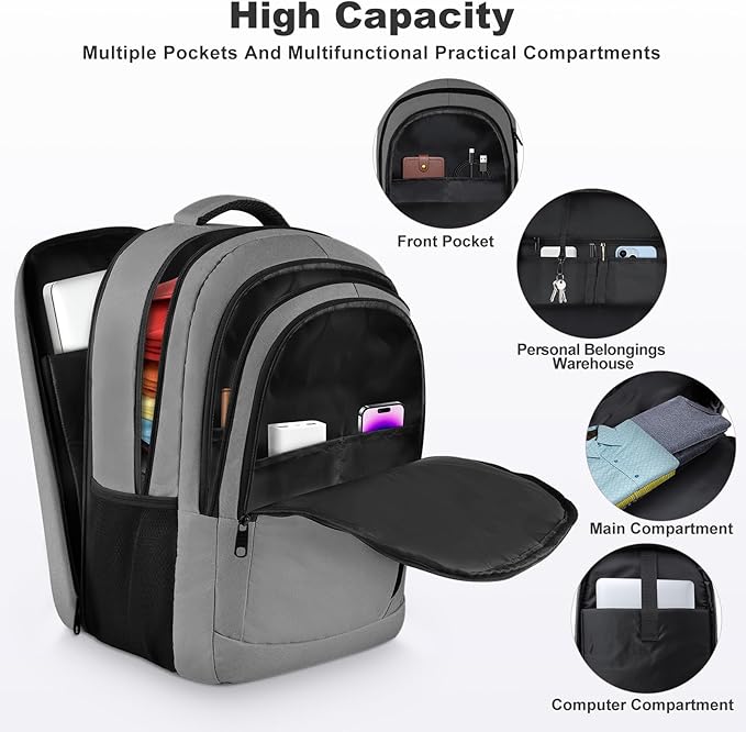 Travel Laptop Backpack, Extra Large Laptop Backpack, 17 Inch Laptop Backpack, 40L Heavy Duty Water Resistant TSA Airline Approved Business Work Computer College School Backpack Bag for Men Women, Grey