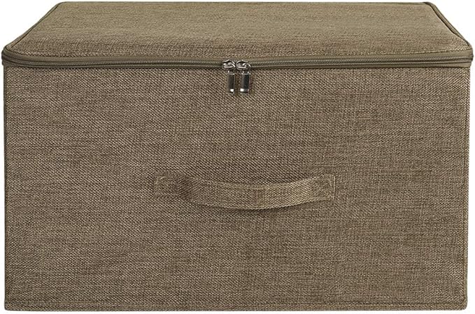 ANMINY 2PCS Storage Bins with Zipper Lids 51.9 Qt Lidded Fabric Storage Boxes Baskets Cubes with Handles Collapsible Washable Cotton Linen Closet Shelf Clothes Organizer - Coffee, Extra Large