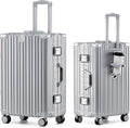 HotWay 20 Inch Aluminum Frame Carry On Luggage with Spinner Wheels, PC Hard Shell Suitcase with Cup Holder, Zipperless Luggage for Business Travel, Silver