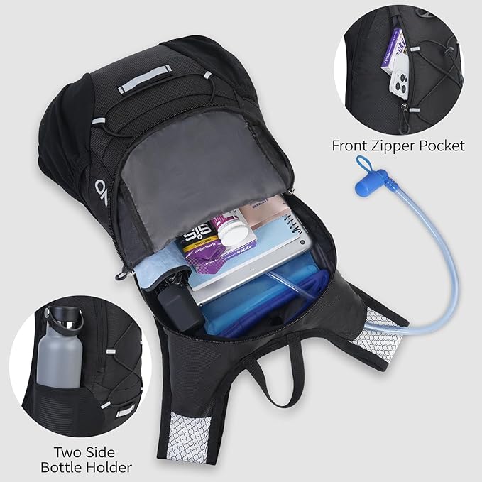 Lightweight Hydration Backpack, Running Backpack with 2L Water Bladder, Hydro Water Daypack for Cycling Hiking Rave for Men Women
