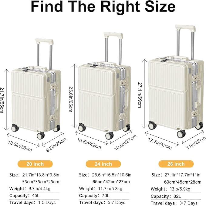 Zipperless Luggage, 22x14x9 Aviation Certified, Polycarbonate Aluminum Hardshell, Expandable Carry-On Luggage with Spinner Wheels, Hardshell Luggage, 20 Inch Cabin