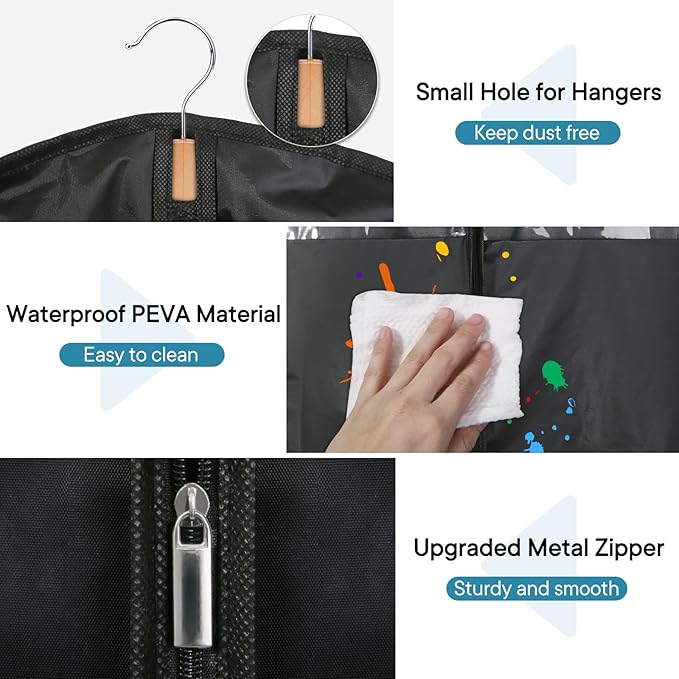 5 Pack - Moucas 50" Black Garment Bag, Mens Suit Bags for Closet Storage and Travel, Garment Bags for Hanging Clothes, Suit Cover Bags with Zipper for Coats, Dresses, Shirts